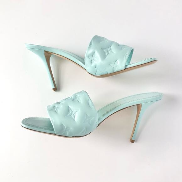 NIB Louis Vuitton Revival Monogram Emboss Leather Heeled Mules Sandals 41 - Picture 7 of 12